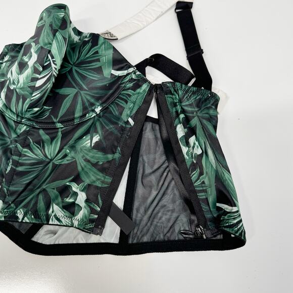 NWT Victoria's Secret Tropical Shine Bustier Green Black Rhinestone Bra Size 36D - Picture 9 of 15